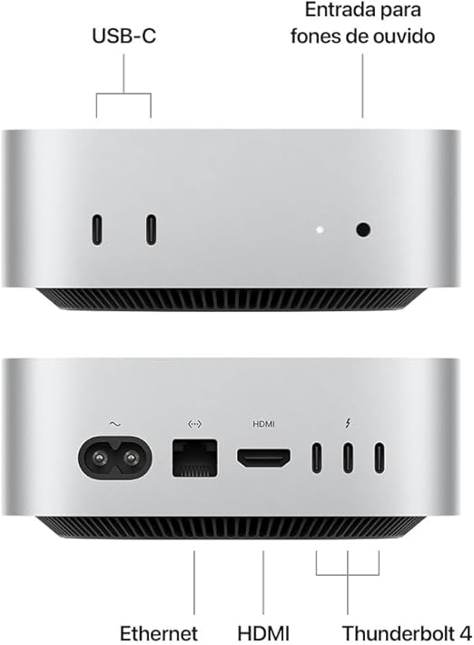 Apple 2024 Mac mini (Chip M4 chip da Apple com CPU de 10 núcleos eGPU de 16 núcleos, 24GB Memória unificada, 512 GB) - Prateado