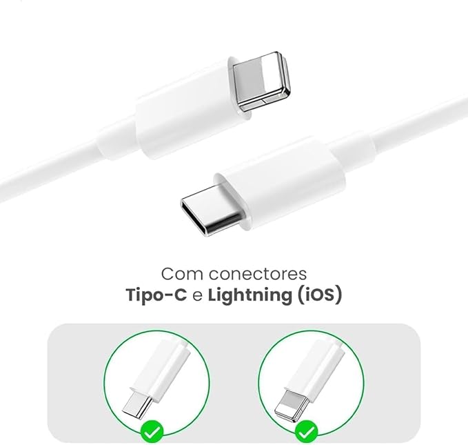 Cabo Reforçado USB-C Lightning 1,5M Compatível com iPhone, iPad iPod 2 Metros Carregamento Super Turbo 50W - Miniatura 1